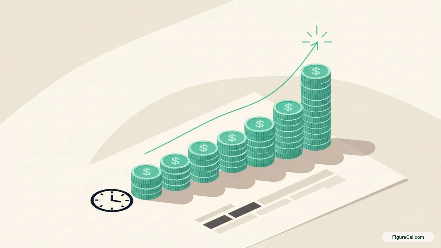 Editorial illustration of an exponential growth curve representing compound interest over time